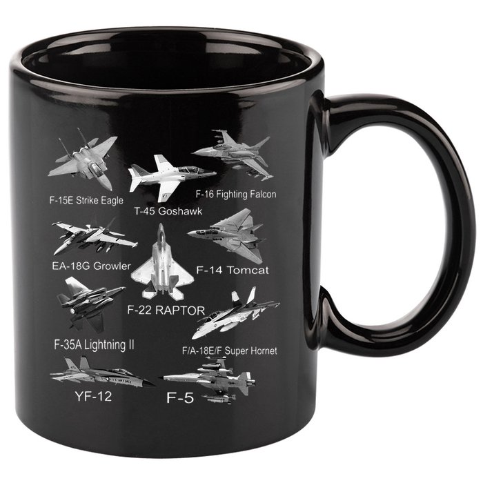 American Fighters Jets F22 Raptor F14 Tomcat Plane Spotting 11oz C Handle Ceramic Mug