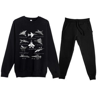 American Fighters Jets F22 Raptor F14 Tomcat Plane Spotting Premium Crewneck Sweatsuit Set