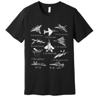 American Fighters Jets F22 Raptor F14 Tomcat Plane Spotting Premium T-Shirt