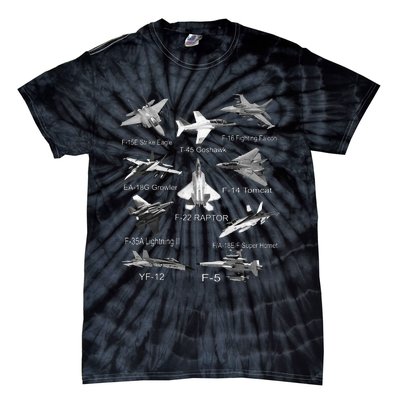 American Fighters Jets F22 Raptor F14 Tomcat Plane Spotting Tie-Dye T-Shirt