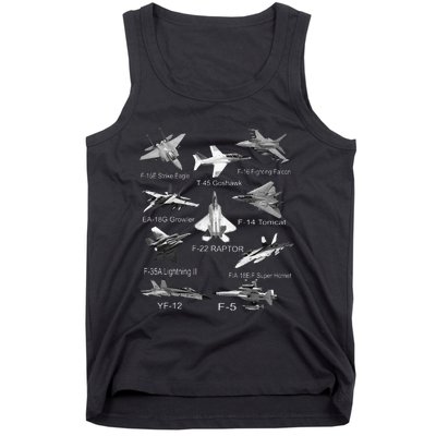 American Fighters Jets F22 Raptor F14 Tomcat Plane Spotting Tank Top