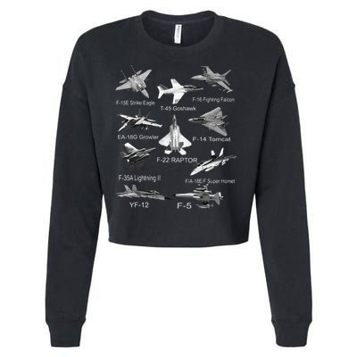 American Fighters Jets F22 Raptor F14 Tomcat Plane Spotting Cropped Pullover Crew