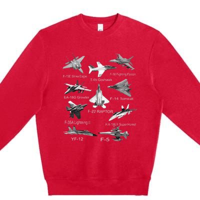 American Fighters Jets F22 Raptor F14 Tomcat Plane Spotting Premium Crewneck Sweatshirt