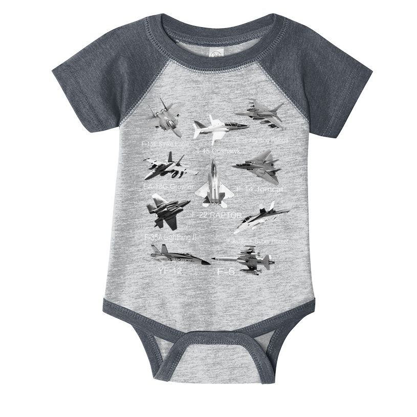 American Fighters Jets F22 Raptor F14 Tomcat Plane Spotting Infant Baby Jersey Bodysuit