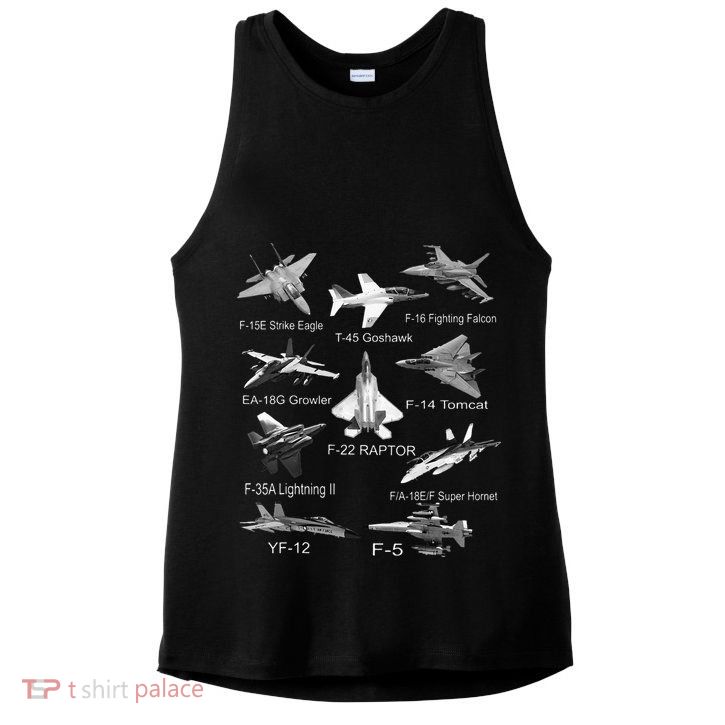 American Fighters Jets F22 Raptor F14 Tomcat Plane Spotting Ladies PosiCharge Tri-Blend Wicking Tank