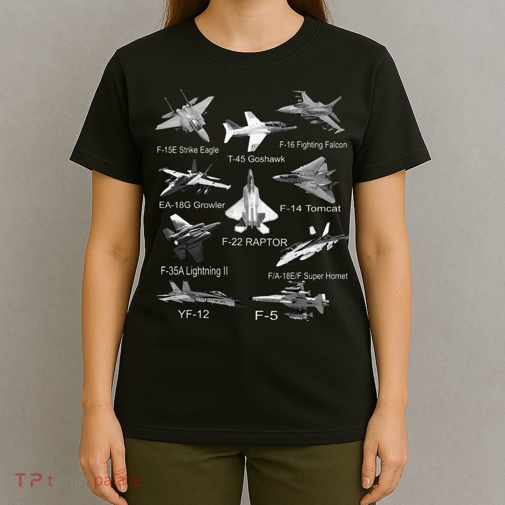 American Fighters Jets F22 Raptor F14 Tomcat Plane Spotting T-Shirt