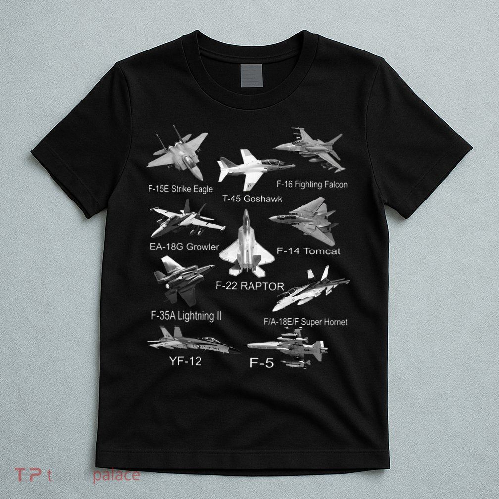 American Fighters Jets F22 Raptor F14 Tomcat Plane Spotting T-Shirt