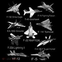 American Fighters Jets F22 Raptor F14 Tomcat Plane Spotting T-Shirt