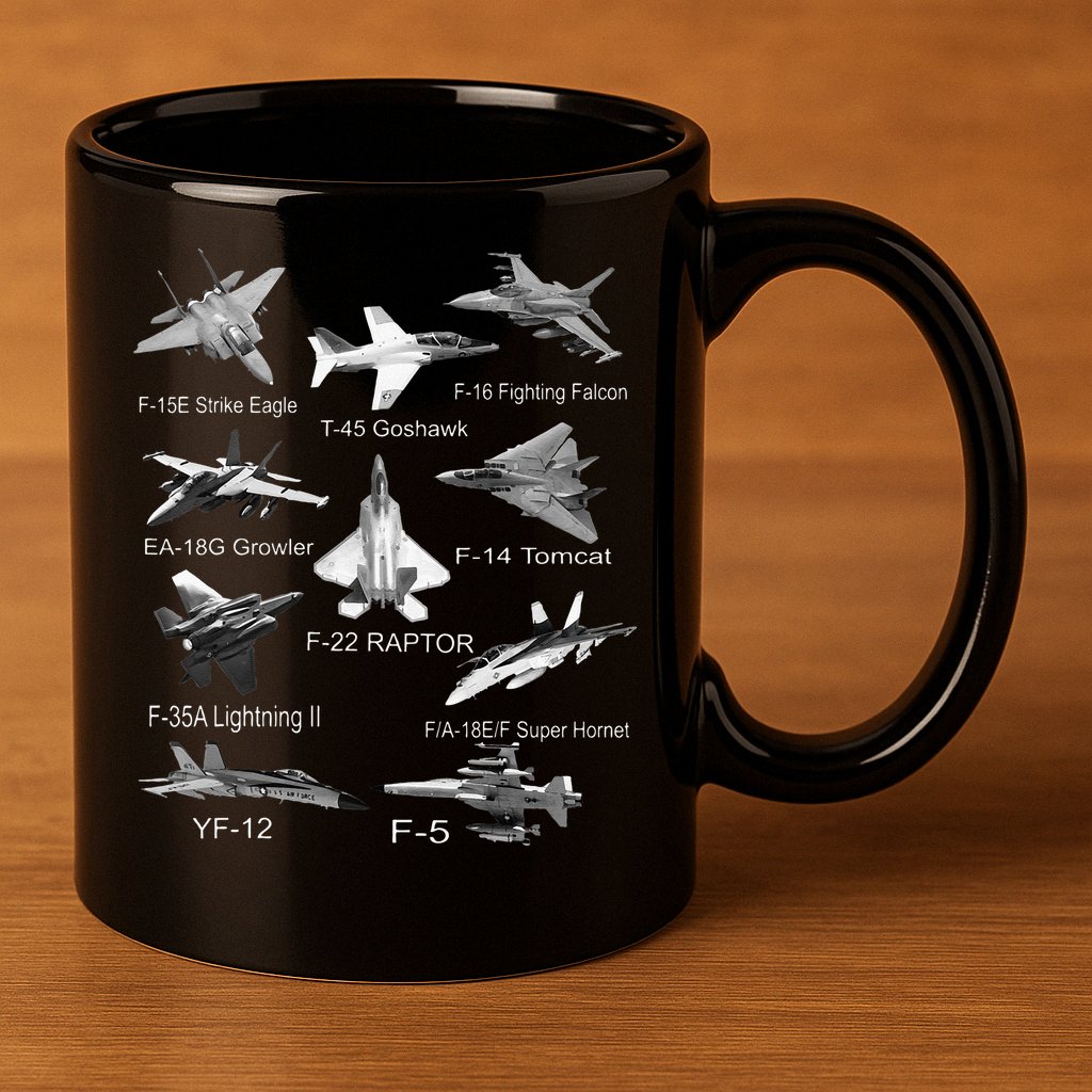 American Fighters Jets F22 Raptor F14 Tomcat Plane Spotting 11oz C Handle Ceramic Mug