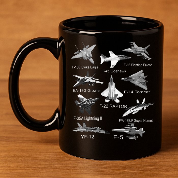 American Fighters Jets F22 Raptor F14 Tomcat Plane Spotting 11oz C Handle Ceramic Mug