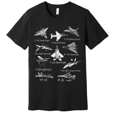 American Fighters Jets F22 Raptor F14 Tomcat Plane Spotting Premium T-Shirt