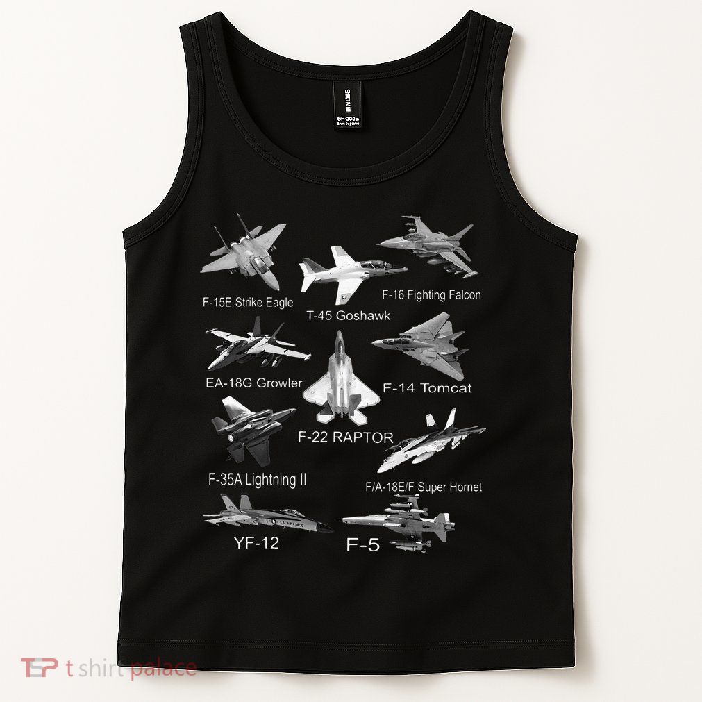 American Fighters Jets F22 Raptor F14 Tomcat Plane Spotting Tank Top