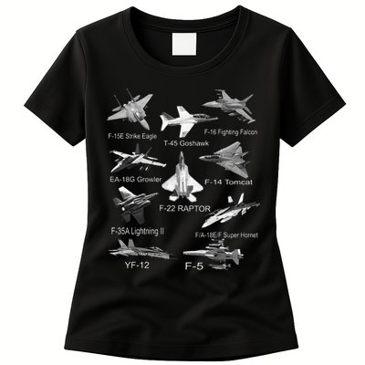 American Fighters Jets F22 Raptor F14 Tomcat Plane Spotting Womens T-Shirt