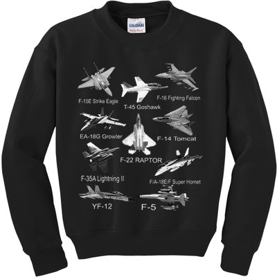 American Fighters Jets F22 Raptor F14 Tomcat Plane Spotting Kids Sweatshirt