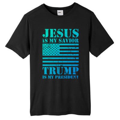 American Flag Jesus Is My Savior Trump Is My President Gift Tall Fusion ChromaSoft Performance T-Shirt