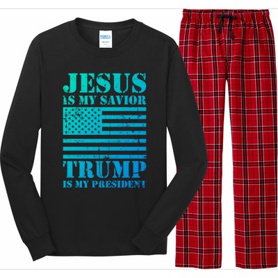 American Flag Jesus Is My Savior Trump Is My President Gift Long Sleeve Pajama Set