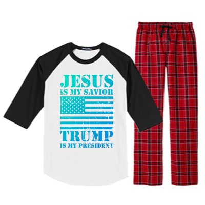 American Flag Jesus Is My Savior Trump Is My President Gift Raglan Sleeve Pajama Set