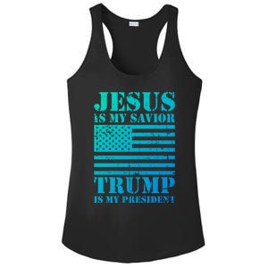 American Flag Jesus Is My Savior Trump Is My President Gift Ladies PosiCharge Competitor Racerback Tank