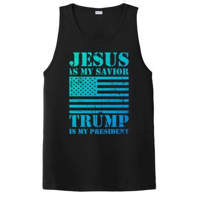 American Flag Jesus Is My Savior Trump Is My President Gift PosiCharge Competitor Tank