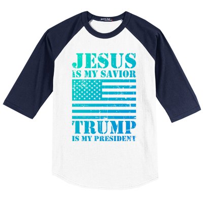 American Flag Jesus Is My Savior Trump Is My President Gift Baseball Sleeve Shirt