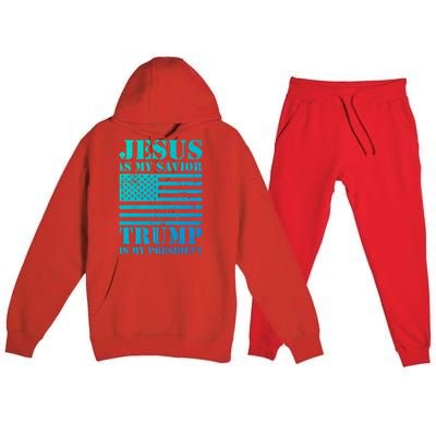 American Flag Jesus Is My Savior Trump Is My President Gift Premium Hooded Sweatsuit Set