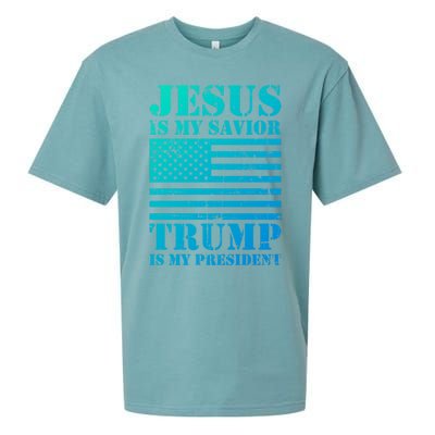 American Flag Jesus Is My Savior Trump Is My President Gift Sueded Cloud Jersey T-Shirt