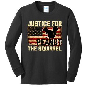 American Flag Justice For Peanut The Squirrel Peanut Gift Kids Long Sleeve Shirt