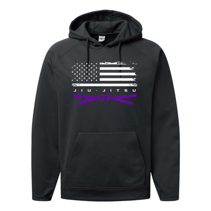 American Flag Jiu Jitsu Apparel Purple Belt Jiu Jitsu Performance Fleece Hoodie