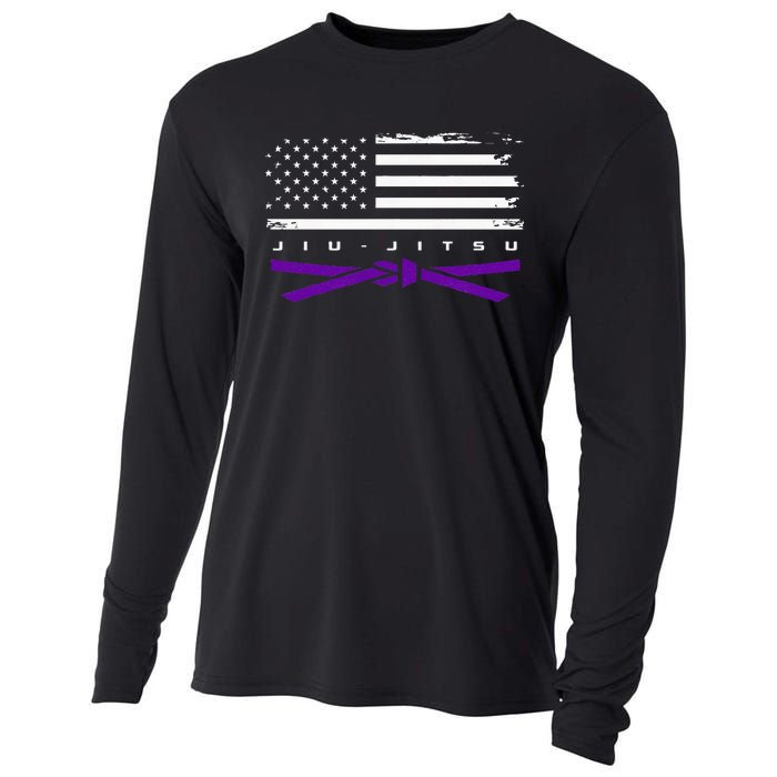 American Flag Jiu Jitsu Apparel Purple Belt Jiu Jitsu Cooling Performance Long Sleeve Crew