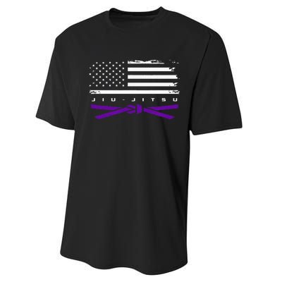 American Flag Jiu Jitsu Apparel Purple Belt Jiu Jitsu Performance Sprint T-Shirt