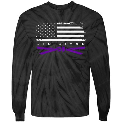 American Flag Jiu Jitsu Apparel Purple Belt Jiu Jitsu Tie-Dye Long Sleeve Shirt