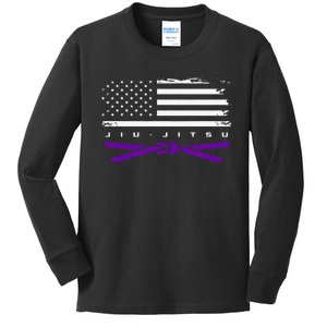 American Flag Jiu Jitsu Apparel Purple Belt Jiu Jitsu Kids Long Sleeve Shirt