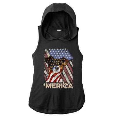 American Flag Jack Russell Terrier Patriotic Dog 4th Of July Ladies PosiCharge Tri-Blend Wicking Draft Hoodie Tank