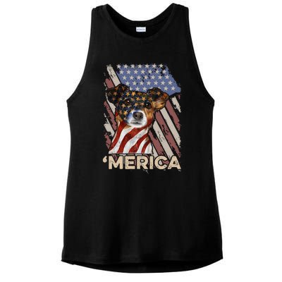 American Flag Jack Russell Terrier Patriotic Dog 4th Of July Ladies PosiCharge Tri-Blend Wicking Tank