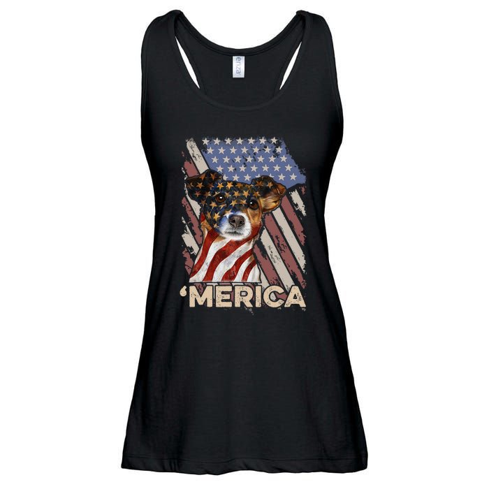 American Flag Jack Russell Terrier Patriotic Dog 4th Of July Ladies Essential Flowy Tank