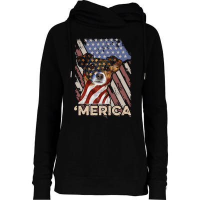 American Flag Jack Russell Terrier Patriotic Dog 4th Of July Womens Funnel Neck Pullover Hood