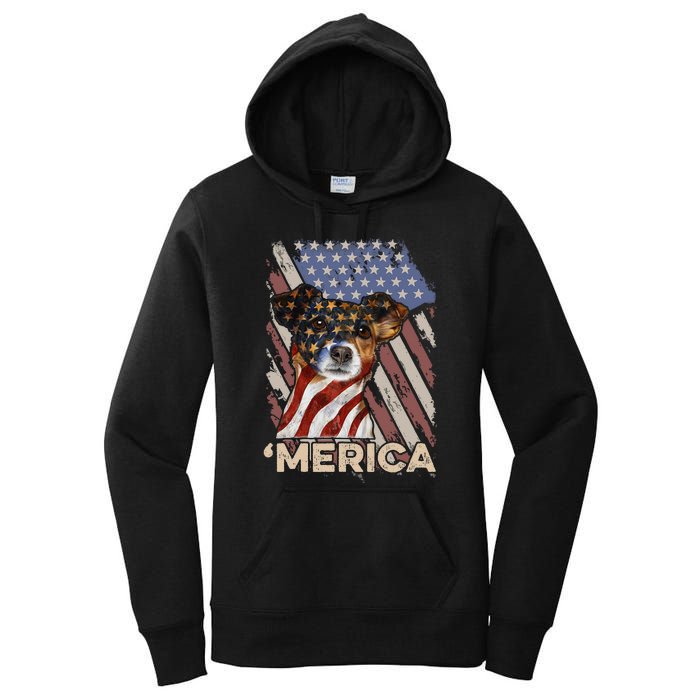 American Flag Jack Russell Terrier Patriotic Dog 4th Of July Women's Pullover Hoodie