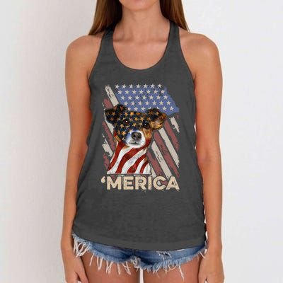 American Flag Jack Russell Terrier Patriotic Dog 4th Of July Women's Knotted Racerback Tank