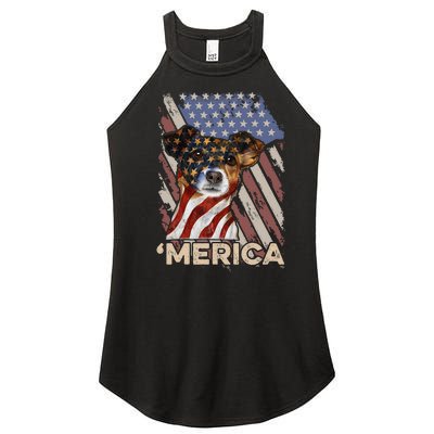 American Flag Jack Russell Terrier Patriotic Dog 4th Of July Women’s Perfect Tri Rocker Tank