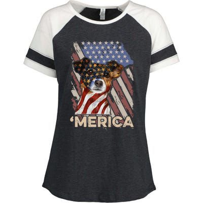 American Flag Jack Russell Terrier Patriotic Dog 4th Of July Enza Ladies Jersey Colorblock Tee