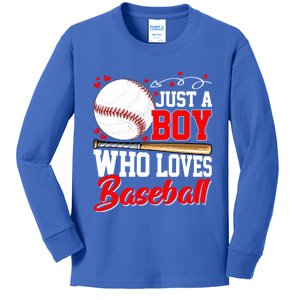 American Flag Just A Who Loves Baseball Gift Kids Long Sleeve Shirt