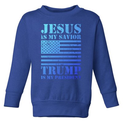 American Flag Jesus Is My Savior Trump Is My President Gift Toddler Sweatshirt