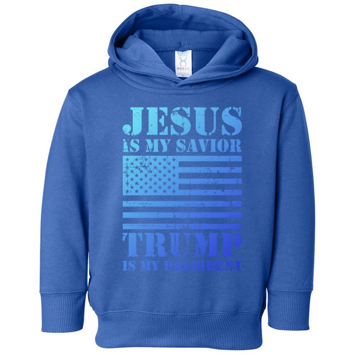 American Flag Jesus Is My Savior Trump Is My President Gift Toddler Hoodie