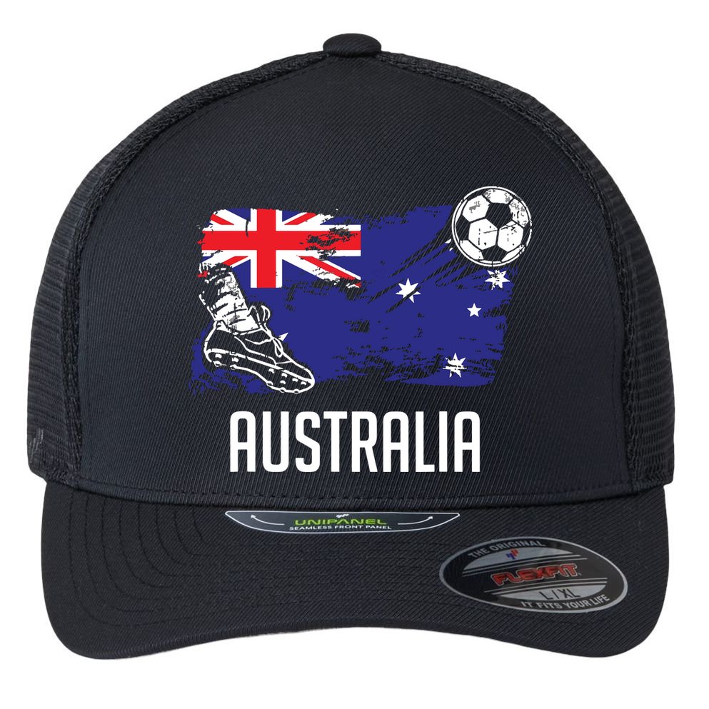 Australia Flag Jersey Australian Soccer Team Australian Flexfit Unipanel Trucker Cap