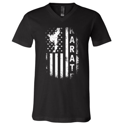 America Flag Japan Martial Arts Ninja Gift Karate V-Neck T-Shirt