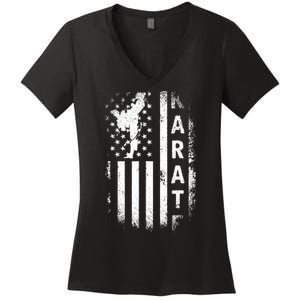 America Flag Japan Martial Arts Ninja Gift Karate Women's V-Neck T-Shirt