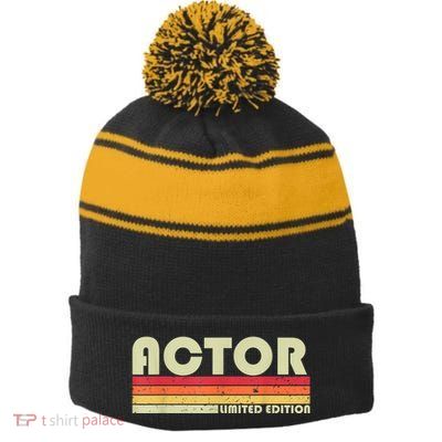 ACTOR Funny Job Title Profession Birthday Worker Idea Stripe Pom Pom Beanie
