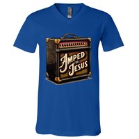 Amped for Jesus Christian Worship Music Praise and Faith V-Neck T-Shirt