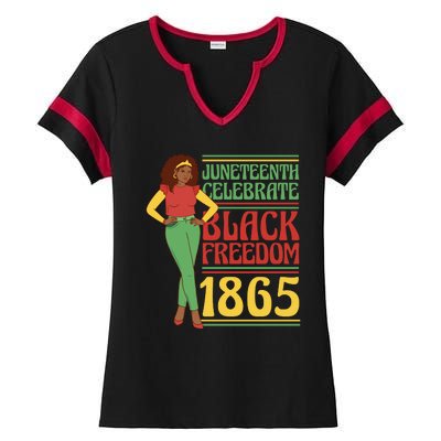 African Female Juneteenth Celebrate Black Freedom 1865 Ladies Halftime Notch Neck Tee