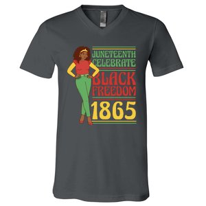 African Female Juneteenth Celebrate Black Freedom 1865 V-Neck T-Shirt